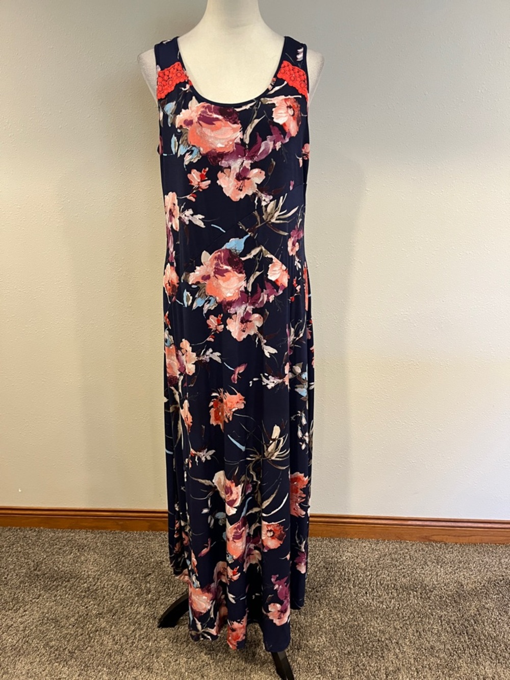 Sleeveless Navy Floral Maxi Dress size medium‎